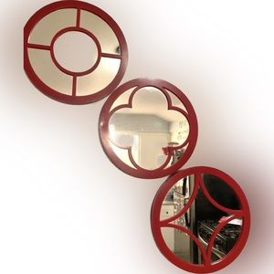 Red mirror set for wall decor.